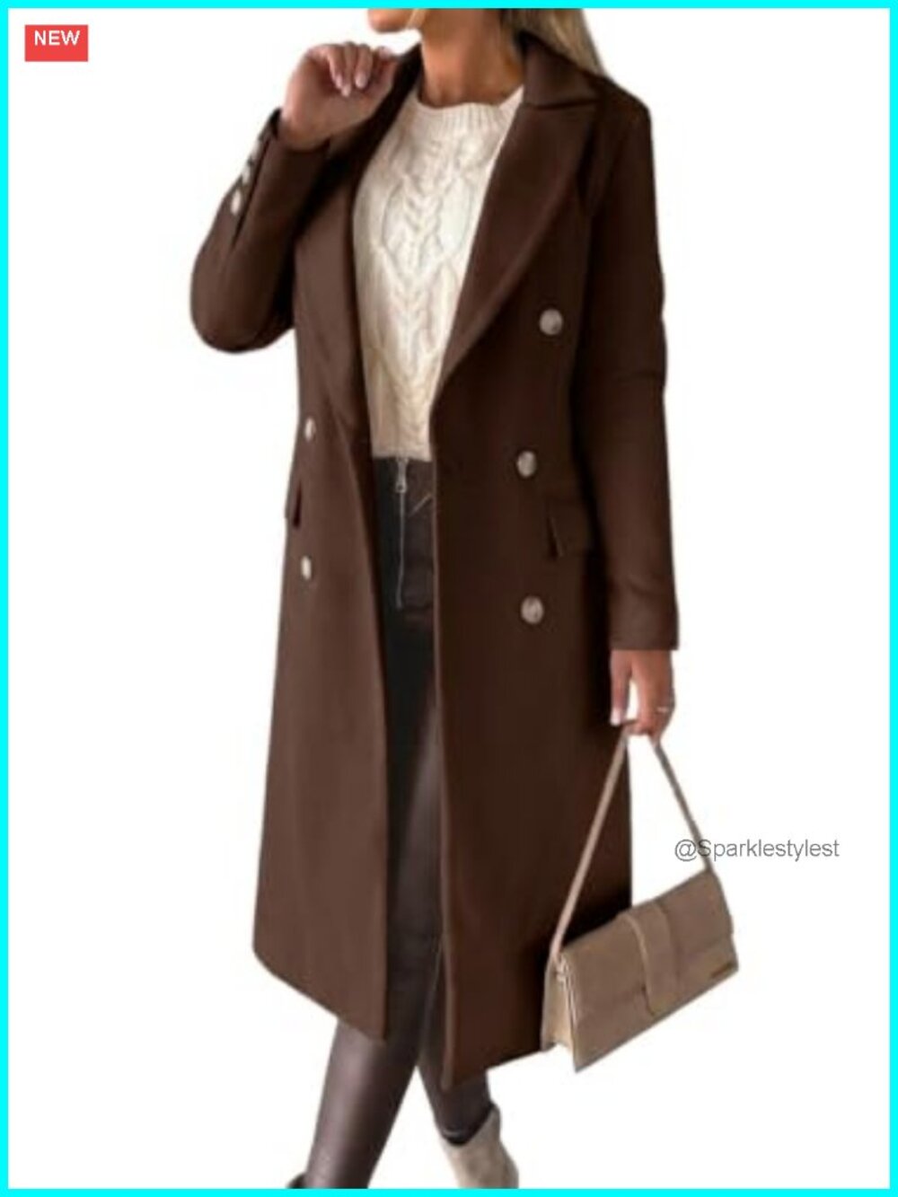 Womens Long Wool Coat Double Breasted Trench Pea Coat Fall Winter Overcoat